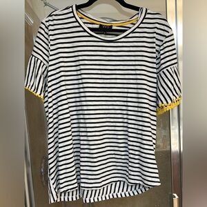 W5 Black and White Striped Top with Yellow Accents